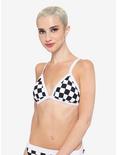 Checkered & Holo Triangle Swim Top, WHITE, hi-res