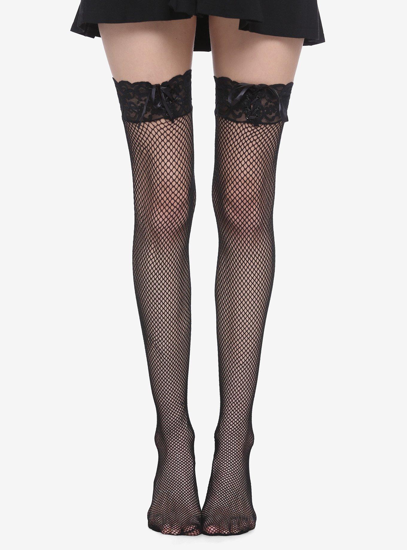 Black Fishnet Lace Thigh Highs, , hi-res