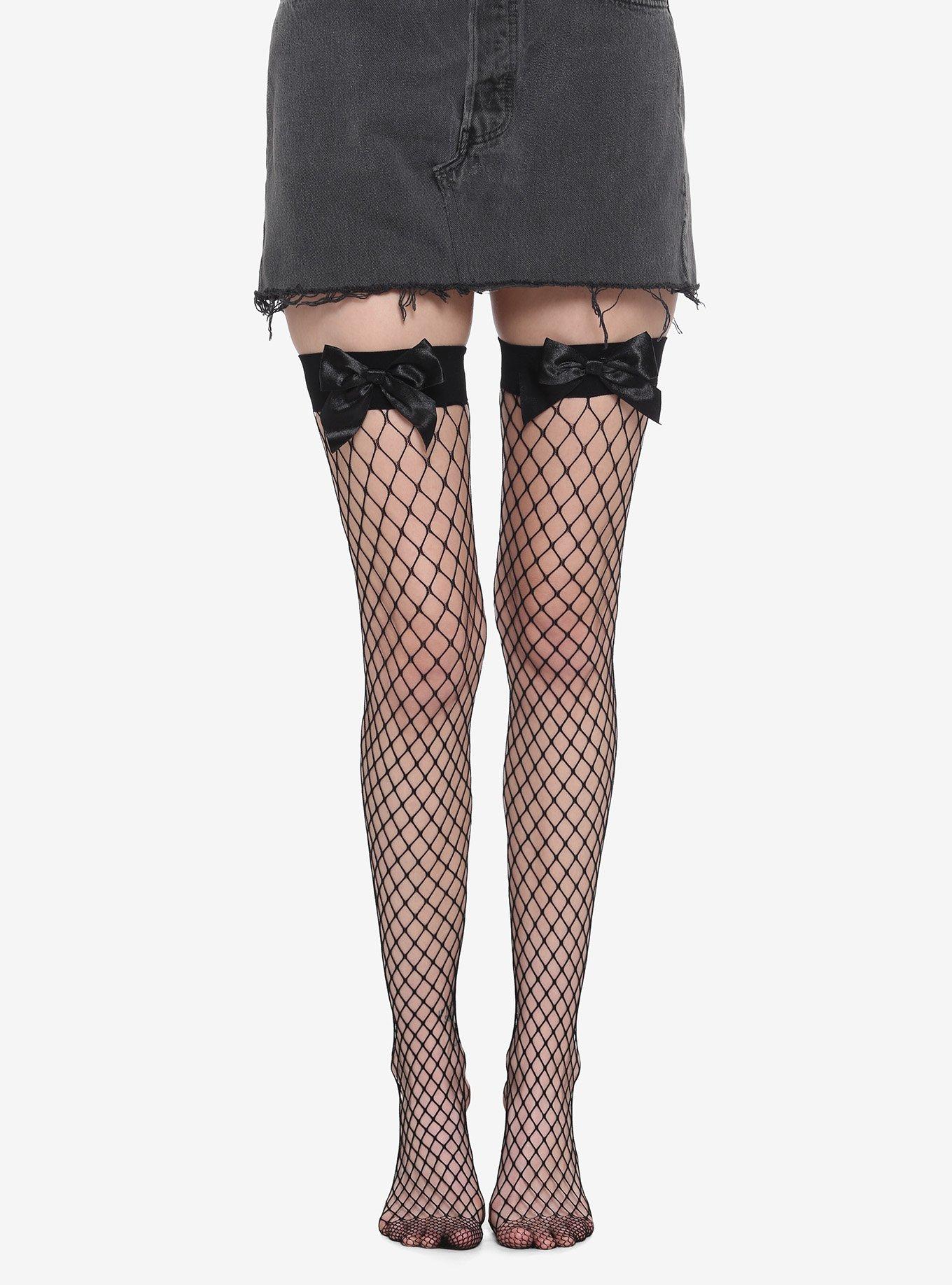 Black Bow Fishnet Thigh Highs 