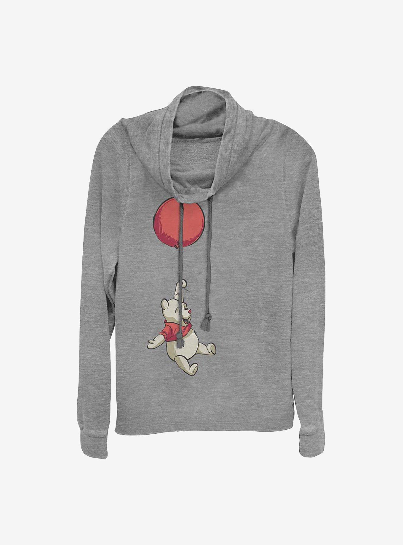 Disney Winnie The Pooh Balloon Winnie Cowl Neck Long-Sleeve Womens Top, GRAY HTR, hi-res
