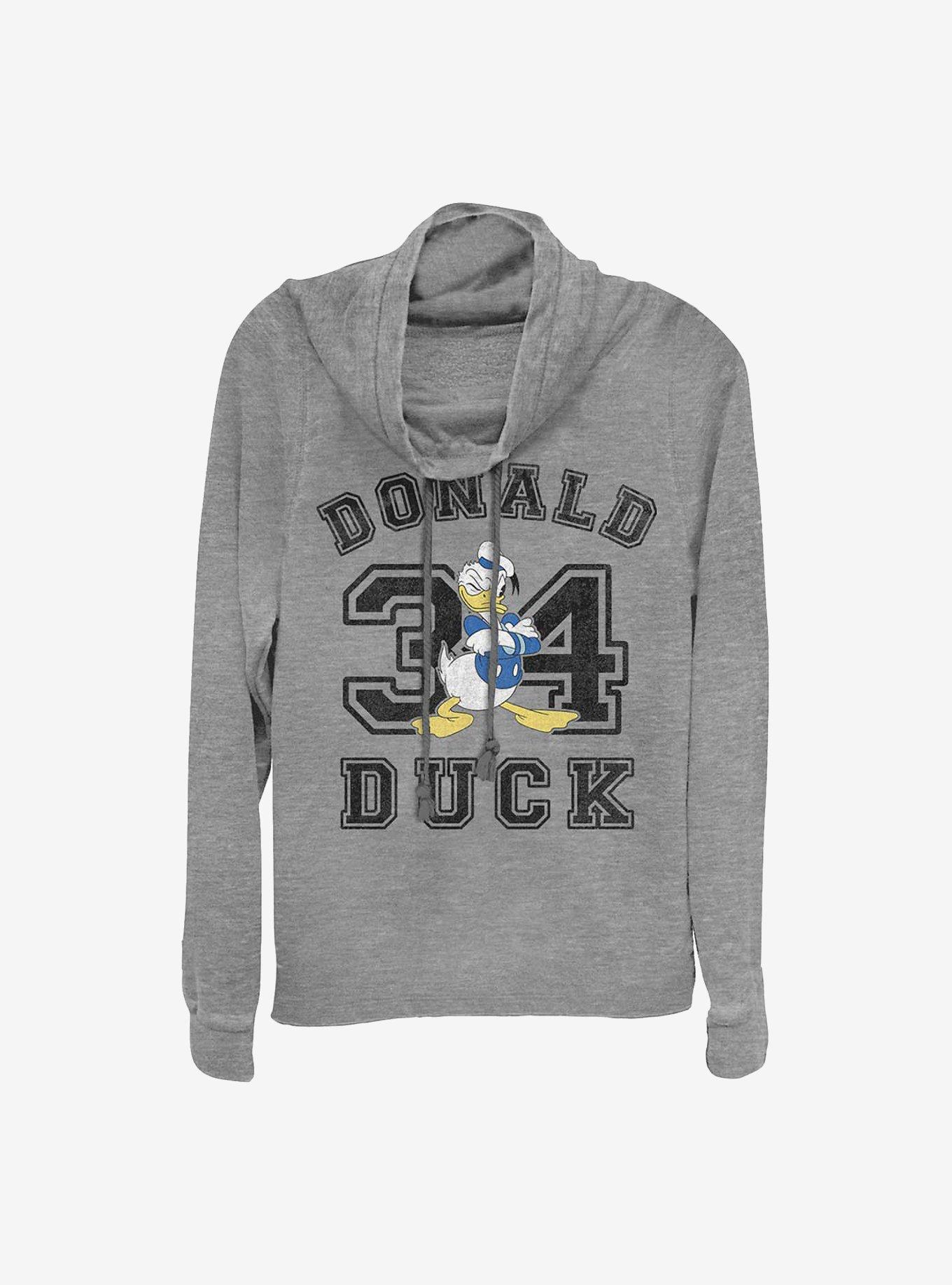 Disney Donald Duck Collegiate Cowl Neck Long-Sleeve Womens Top, GRAY HTR, hi-res