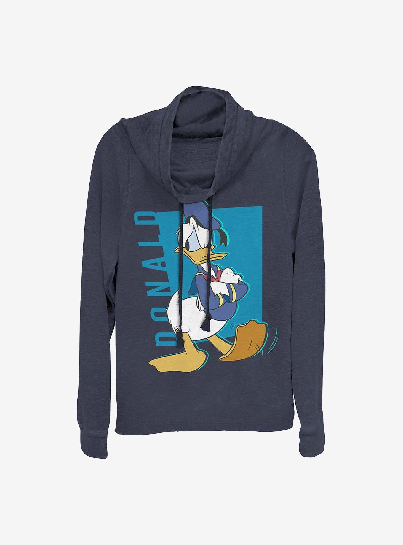 Disney Donald Duck Donald Pop Cowl Neck Long-Sleeve Womens Top, NAVY, hi-res