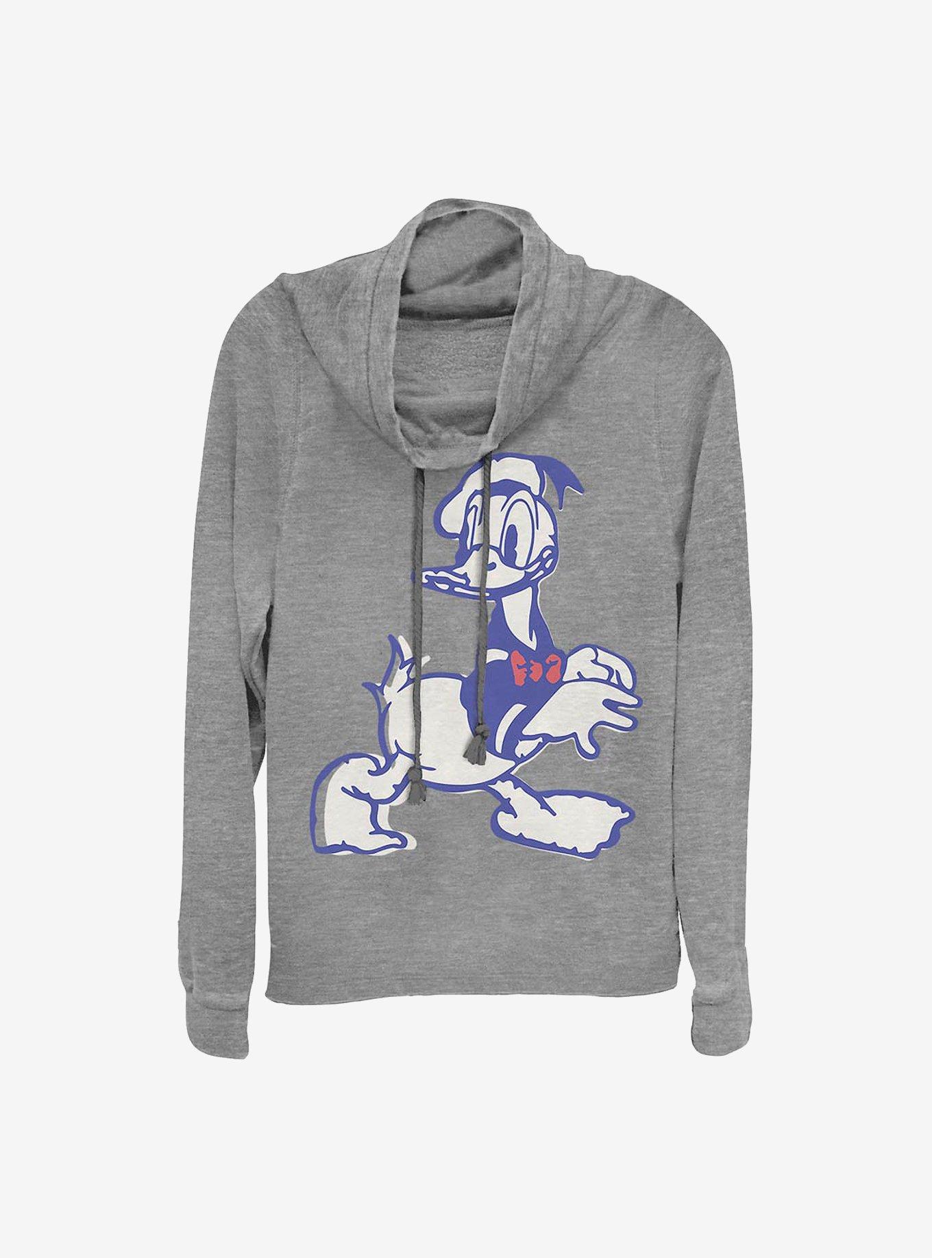 Disney Donald Duck Donald Heritage Cowl Neck Long-Sleeve Womens Top, GRAY HTR, hi-res