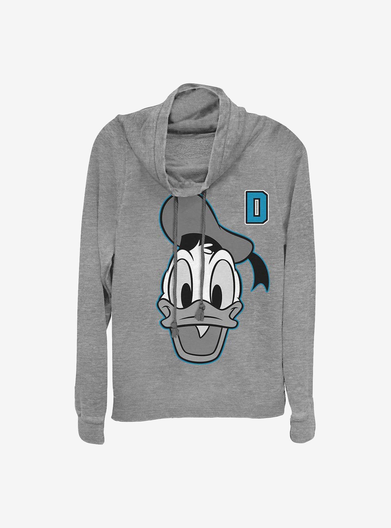 Disney Donald Duck Letter Duck Cowl Neck Long-Sleeve Womens Top, GRAY HTR, hi-res