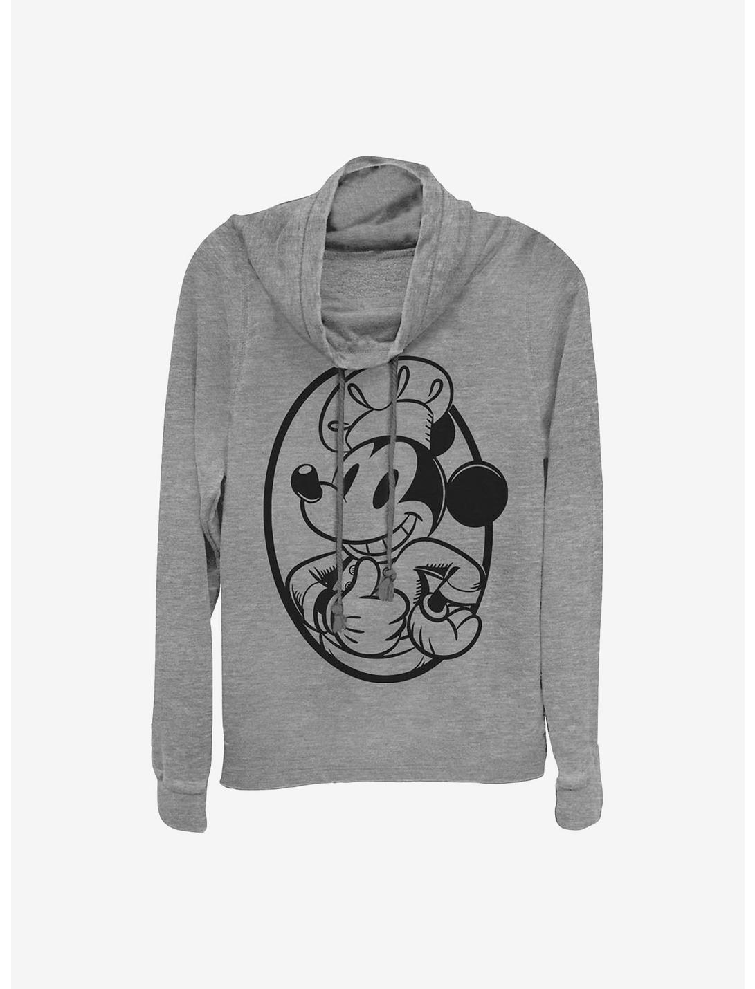 Disney Mickey Mouse Chef Mickey Circle Cowl Neck Long-Sleeve Womens Top, GRAY HTR, hi-res