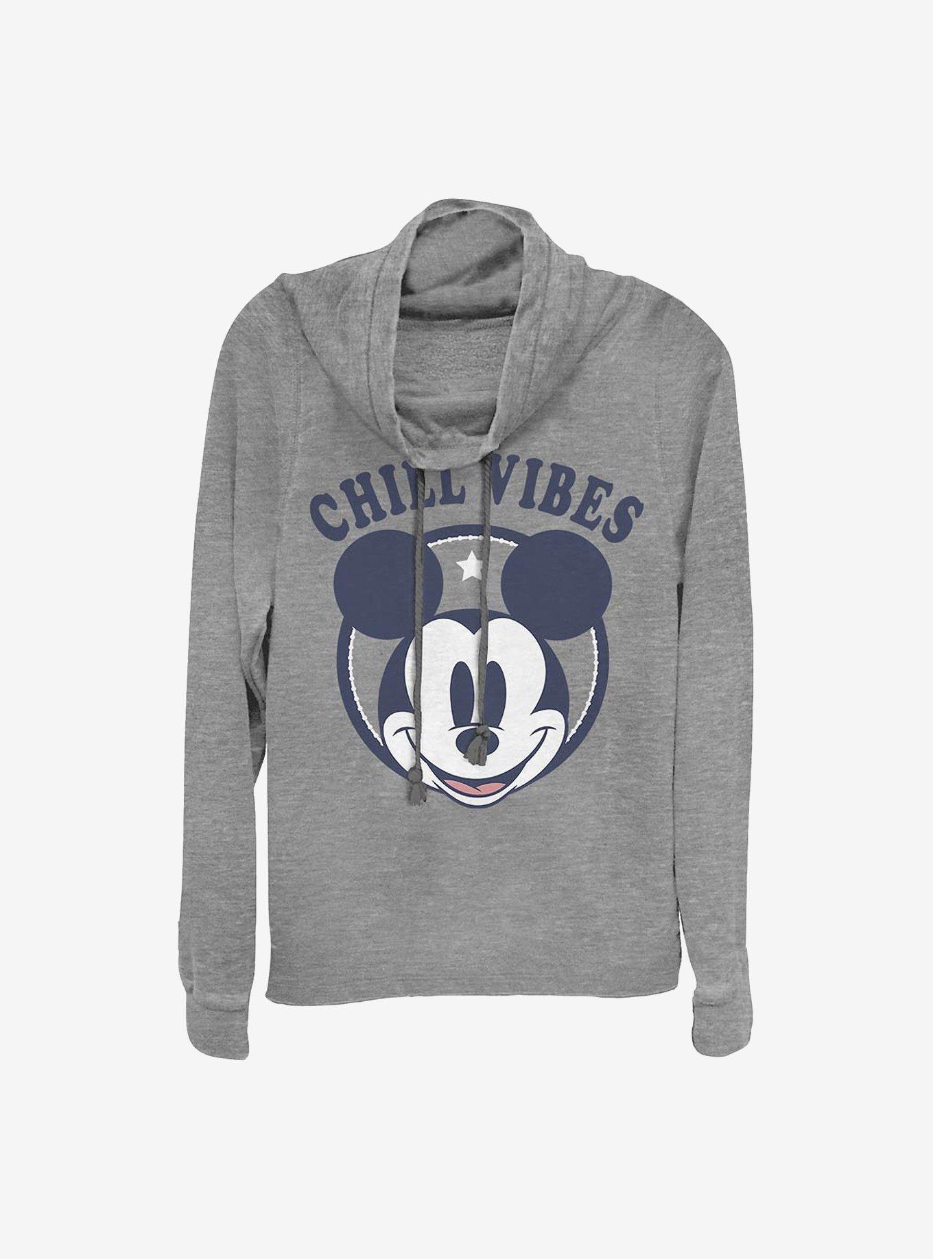 Disney Mickey Mouse Chill Vibes Cowl Neck Long-Sleeve Womens Top, GRAY HTR, hi-res