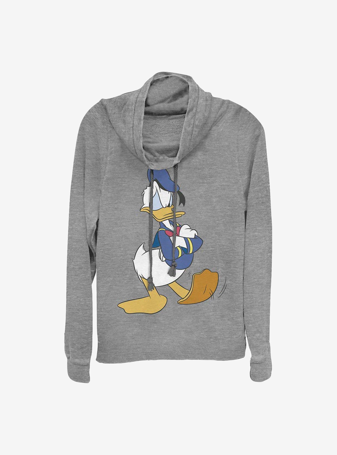 Disney Donald Duck Traditional Donald Cowl Neck Long-Sleeve Womens Top, GRAY HTR, hi-res