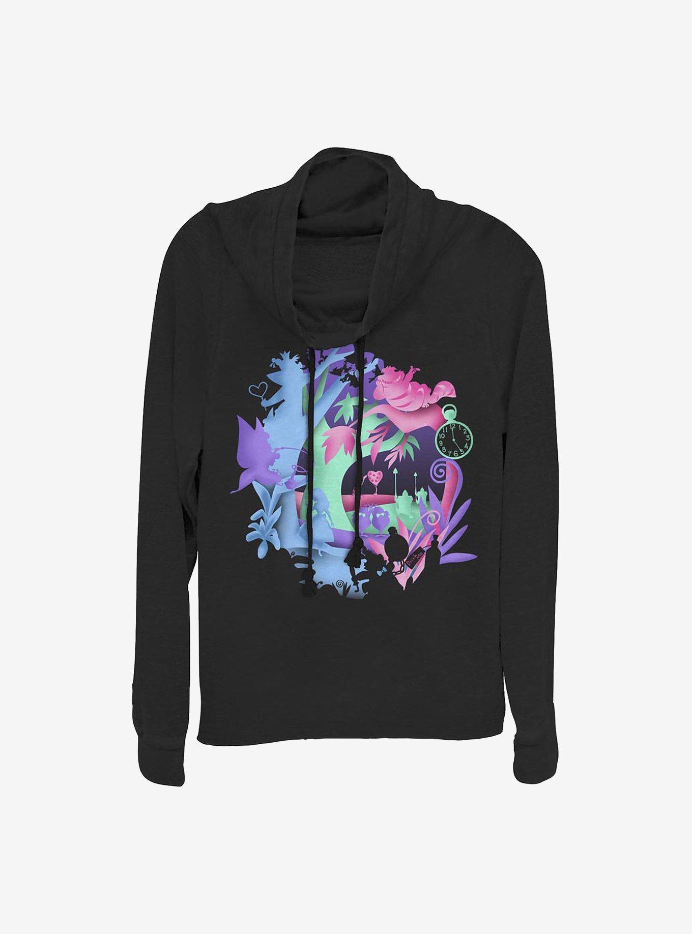 Disney Alice In Wonderland Chaos Wonderland Cowl Neck Long-Sleeve Womens Top, , hi-res