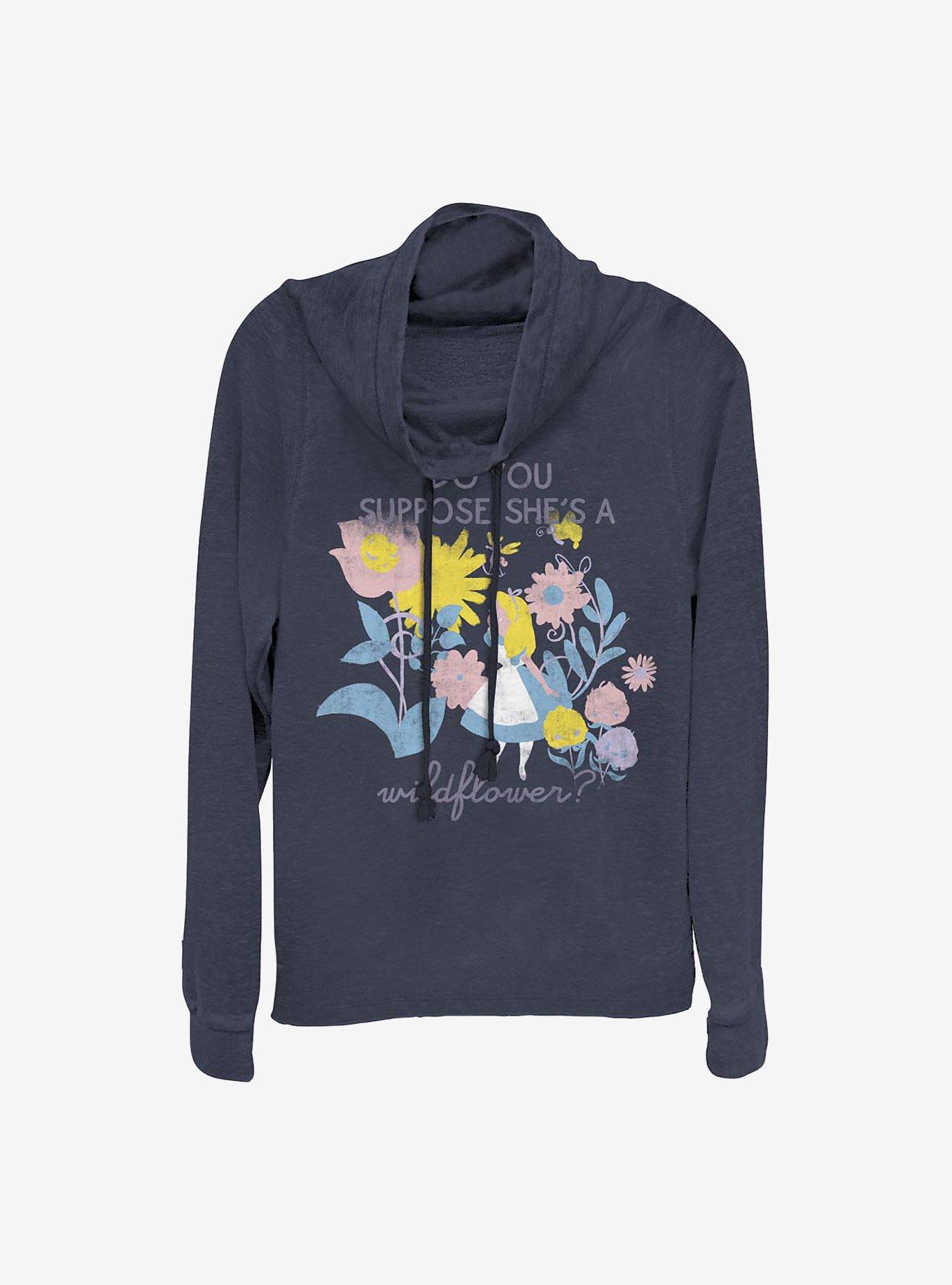 Disney Alice In Wonderland Wildflower Cowl Neck Long-Sleeve Womens Top, , hi-res