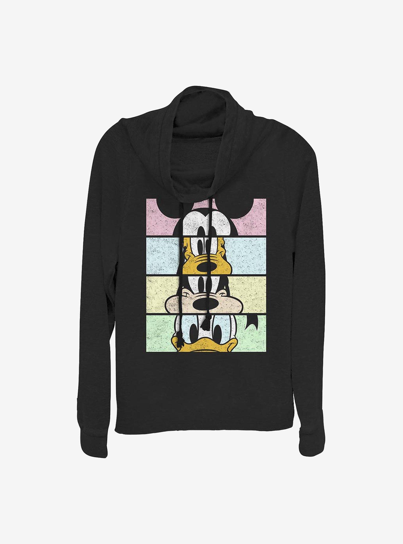 Disney Mickey Mouse Crew Crop Cowl Neck Long-Sleeve Womens Top, BLACK, hi-res