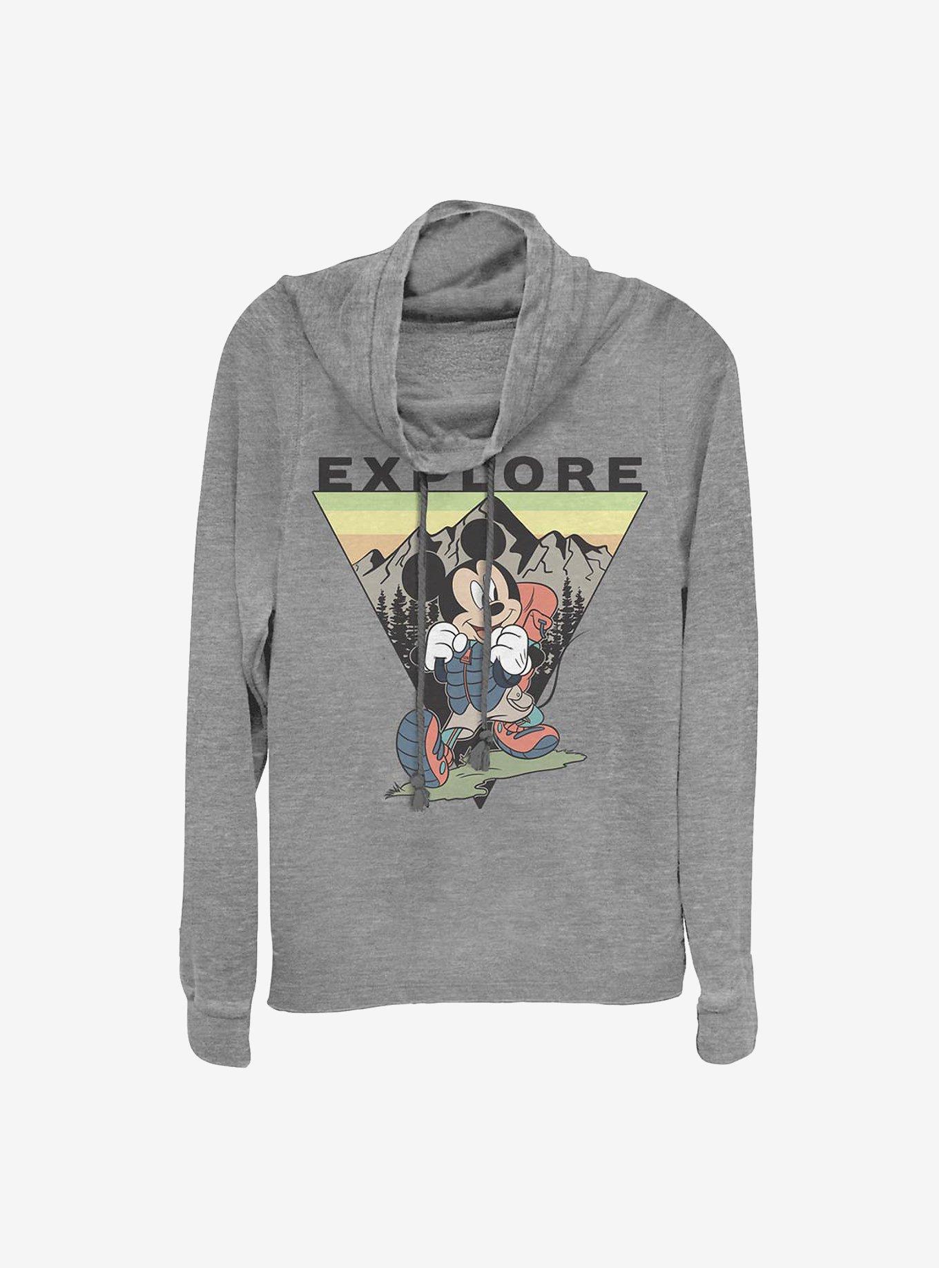 Disney Mickey Mouse Explore Mickey Travel Cowl Neck Long-Sleeve Womens Top, GRAY HTR, hi-res