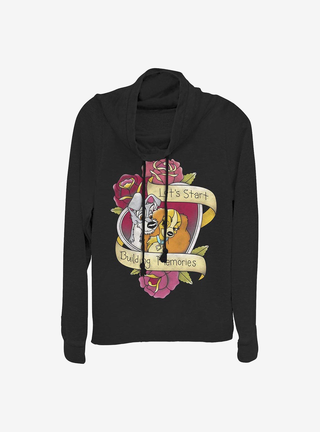 Disney Lady And The Tramp Tattoo Cowl Neck Long-Sleeve Womens Top, , hi-res