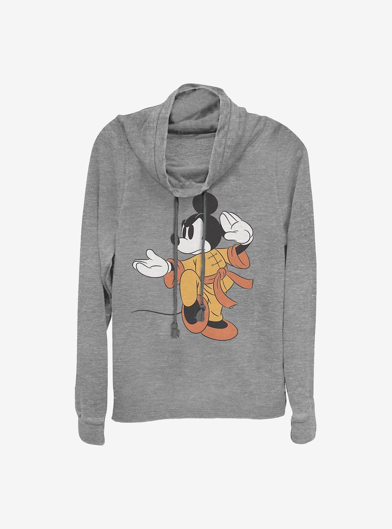 Disney Mickey Mouse Kung Fu Mickey Cowl Neck Long-Sleeve Womens Top, GRAY HTR, hi-res