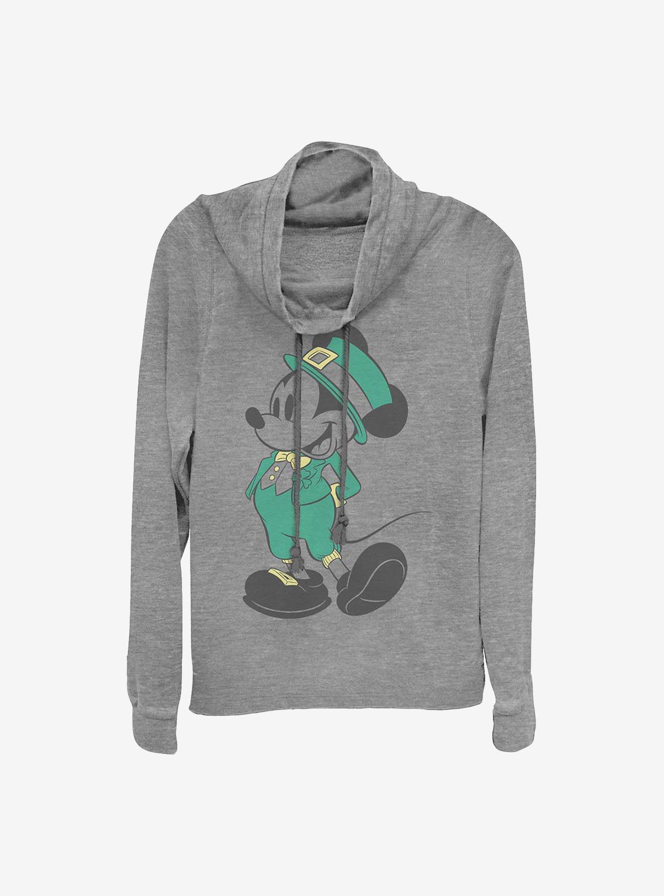 Disney Mickey Mouse Leprechaun Mickey Cowl Neck Long-Sleeve Womens Top, GRAY HTR, hi-res