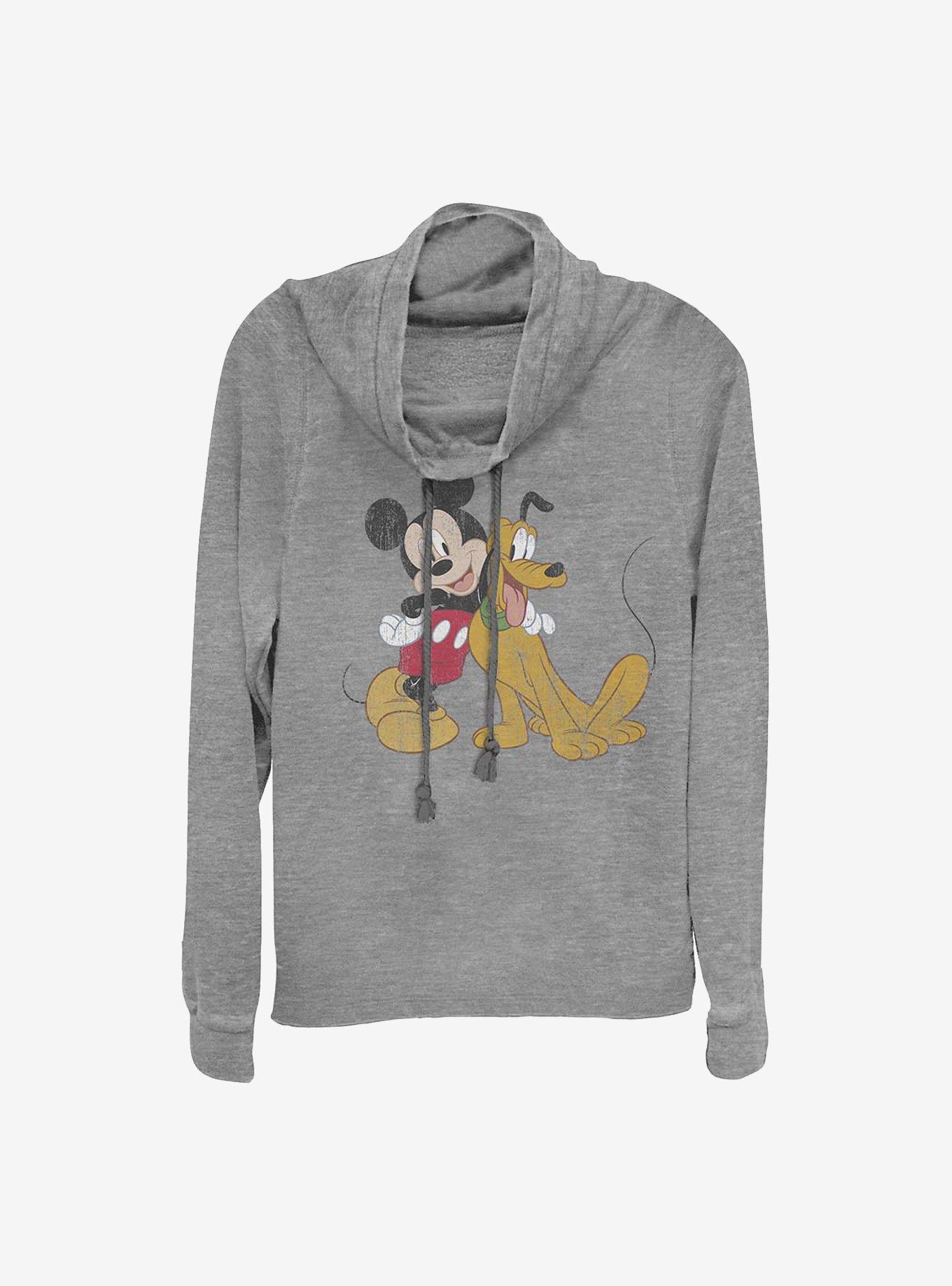 Disney Mickey Mouse Mickey And Pluto Cowl Neck Long-Sleeve Womens Top, GRAY HTR, hi-res