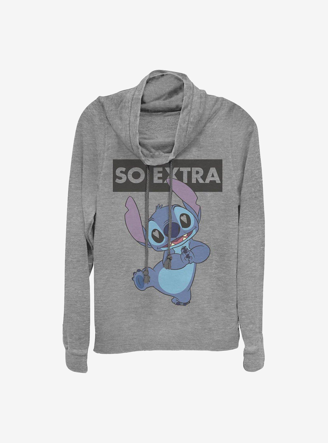 Disney Lilo And Stitch So Extra Cowl Neck Long-Sleeve Womens Top, GRAY HTR, hi-res