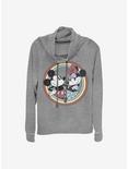Disney Mickey Mouse Mickey Minnie Circle Cowl Neck Long-Sleeve Womens Top, GRAY HTR, hi-res