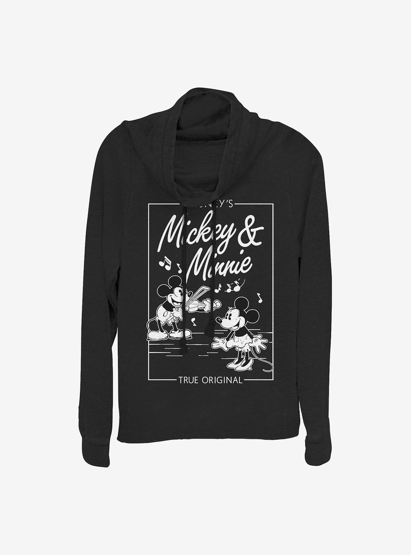 Disney Mickey Mouse Mickey Minnie Music Cover Cowl Neck Long-Sleeve Womens Top, BLACK, hi-res