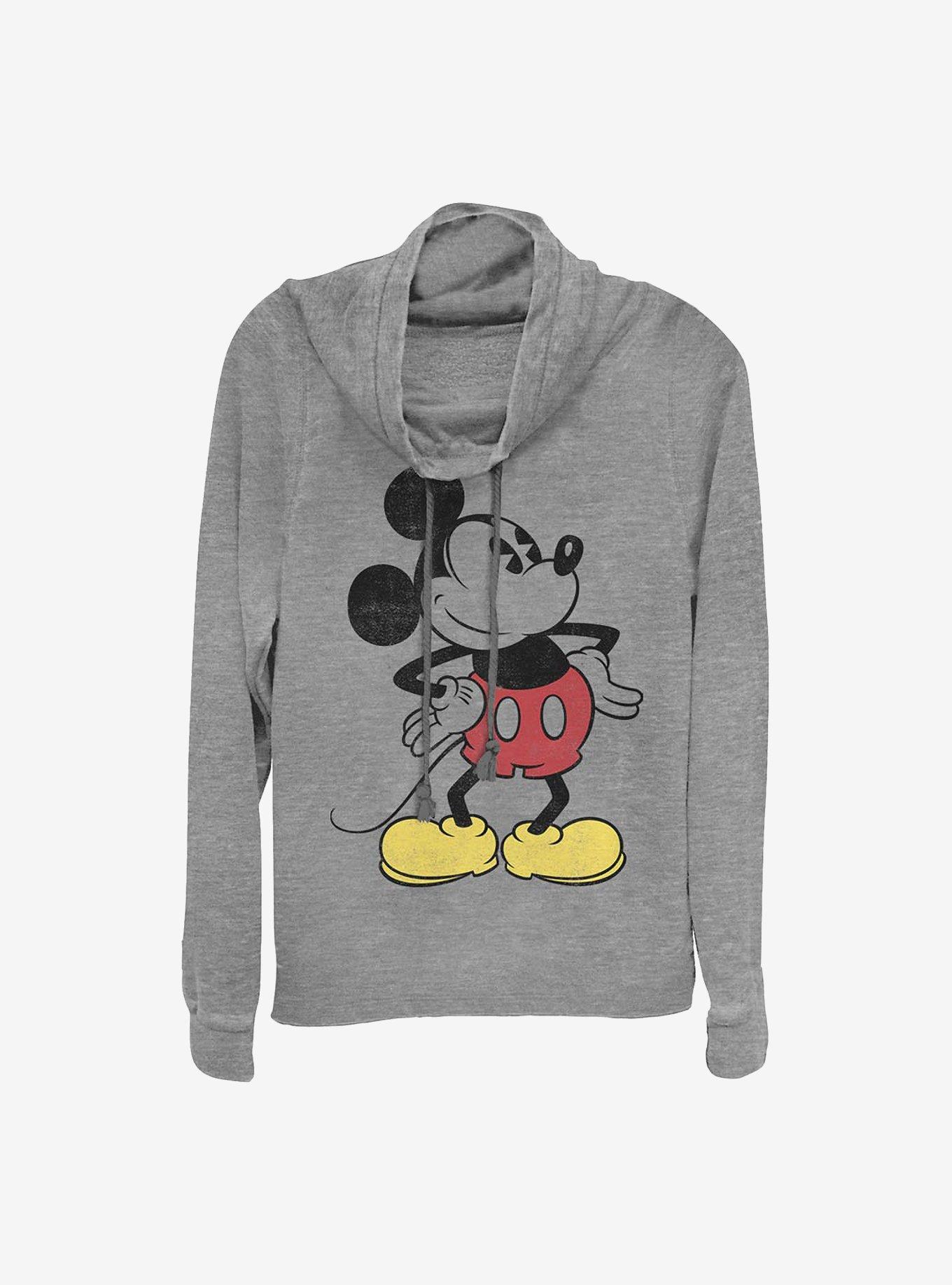 Disney Mickey Mouse Classic Vintage Mickey Cowl Neck Long-Sleeve Womens Top, GRAY HTR, hi-res