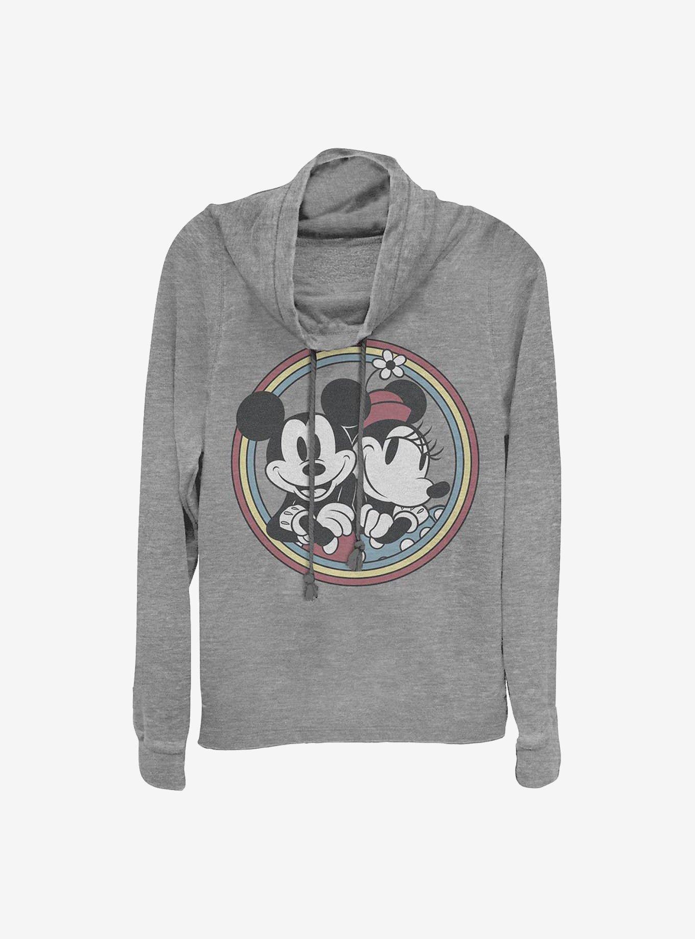 Disney Mickey Mouse Retro Mickey Minnie Cowl Neck Long-Sleeve Womens Top