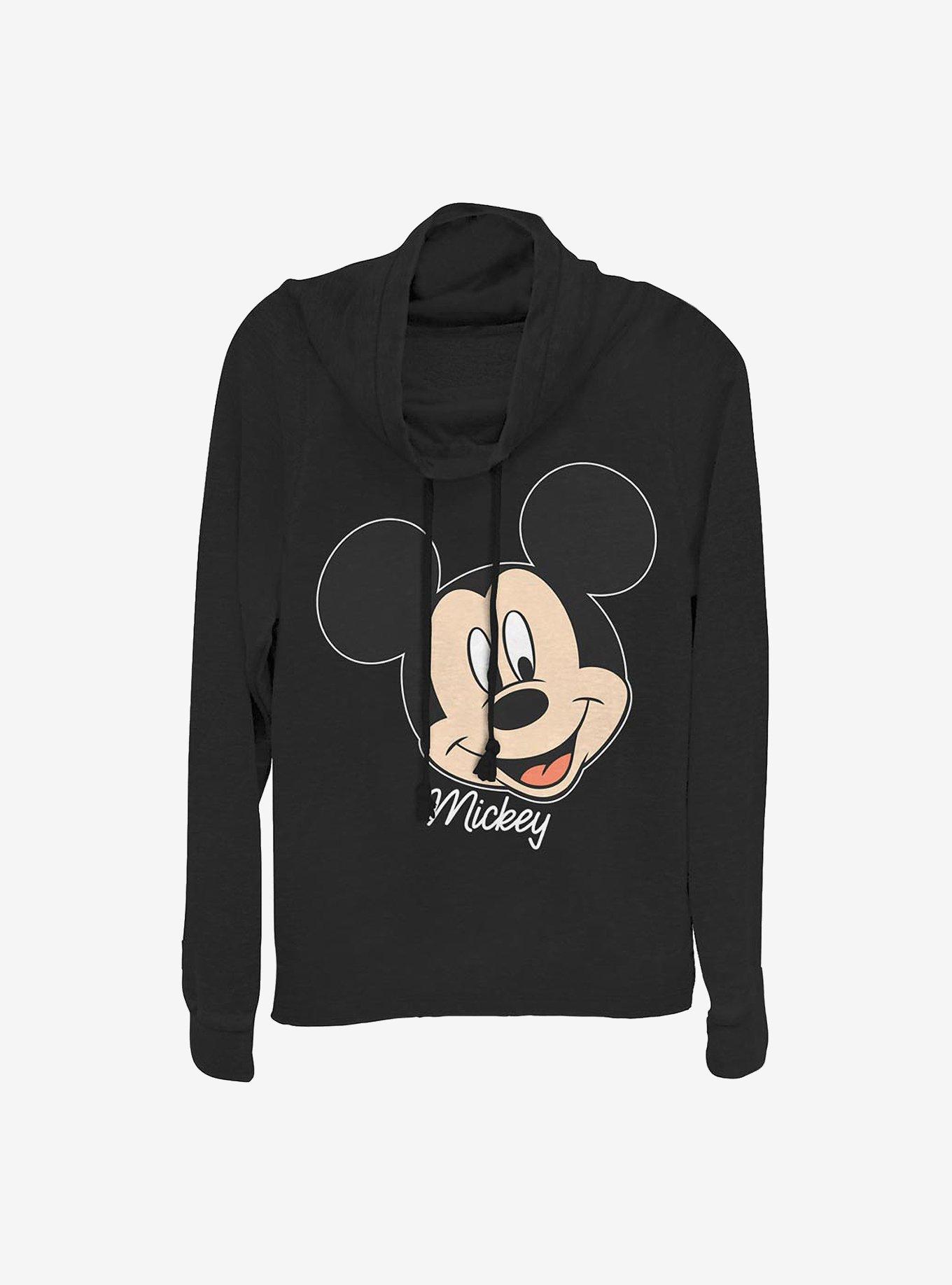Disney Mickey Mouse Mickey Big Face Cowl Neck Long-Sleeve Womens Top, BLACK, hi-res