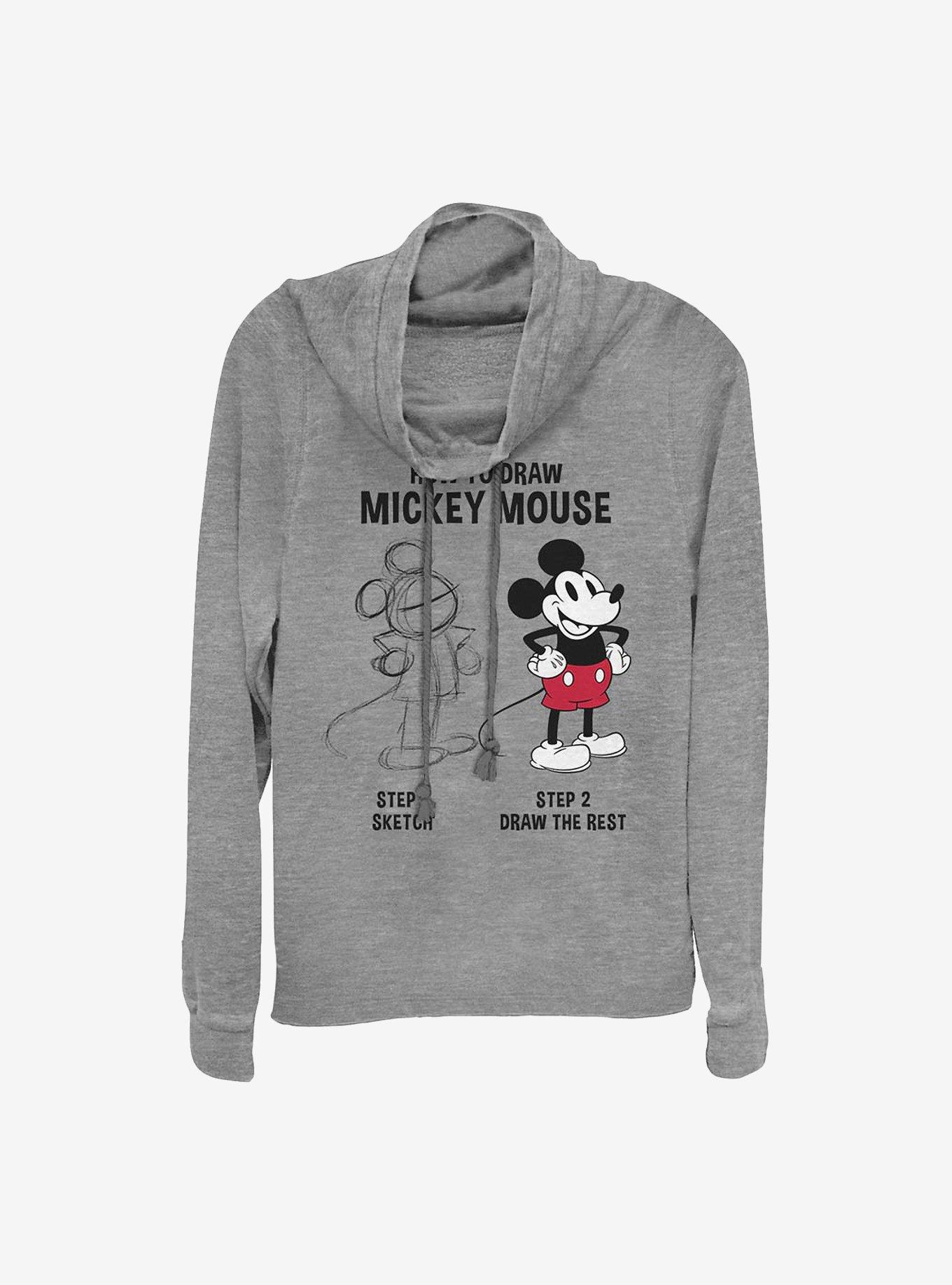 Disney Mickey Mouse Drawing Cowl Neck Long-Sleeve Womens Top