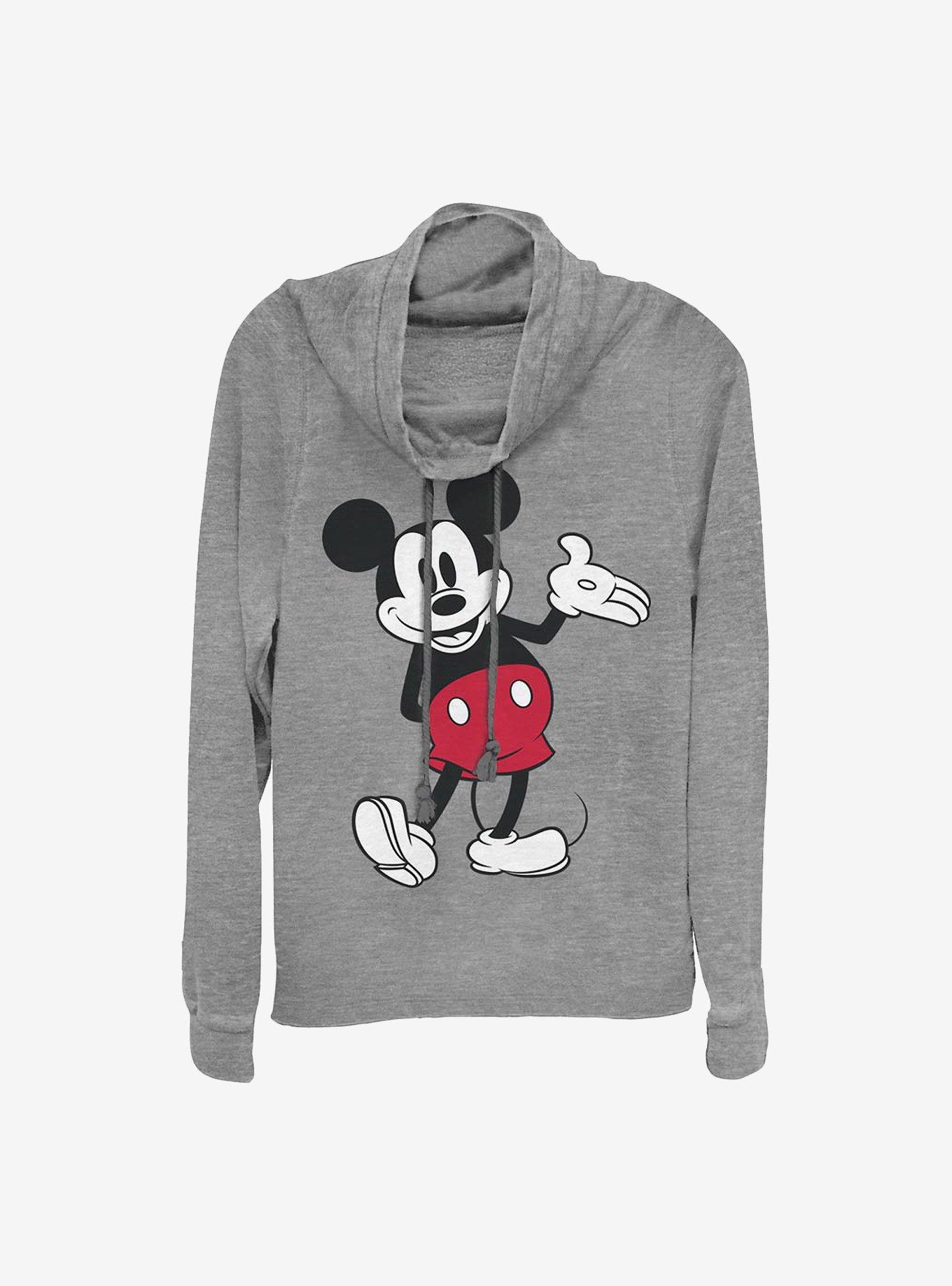 Disney Mickey Mouse World Famous Mouse Cowl Neck Long-Sleeve Womens Top, GRAY HTR, hi-res