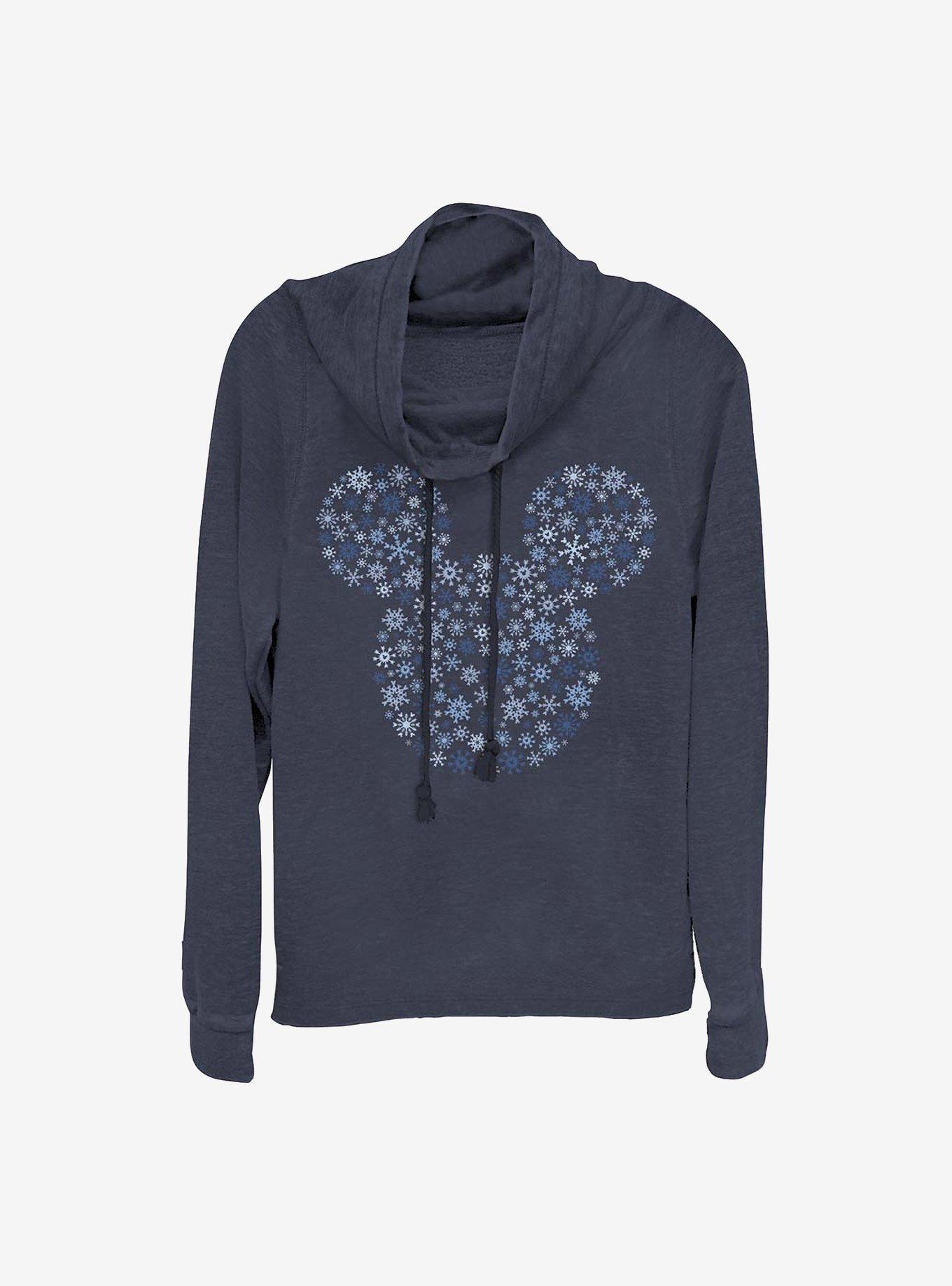 Disney Mickey Mouse Mickey Ear Snowflakes Cowl Neck Long-Sleeve Womens Top, , hi-res