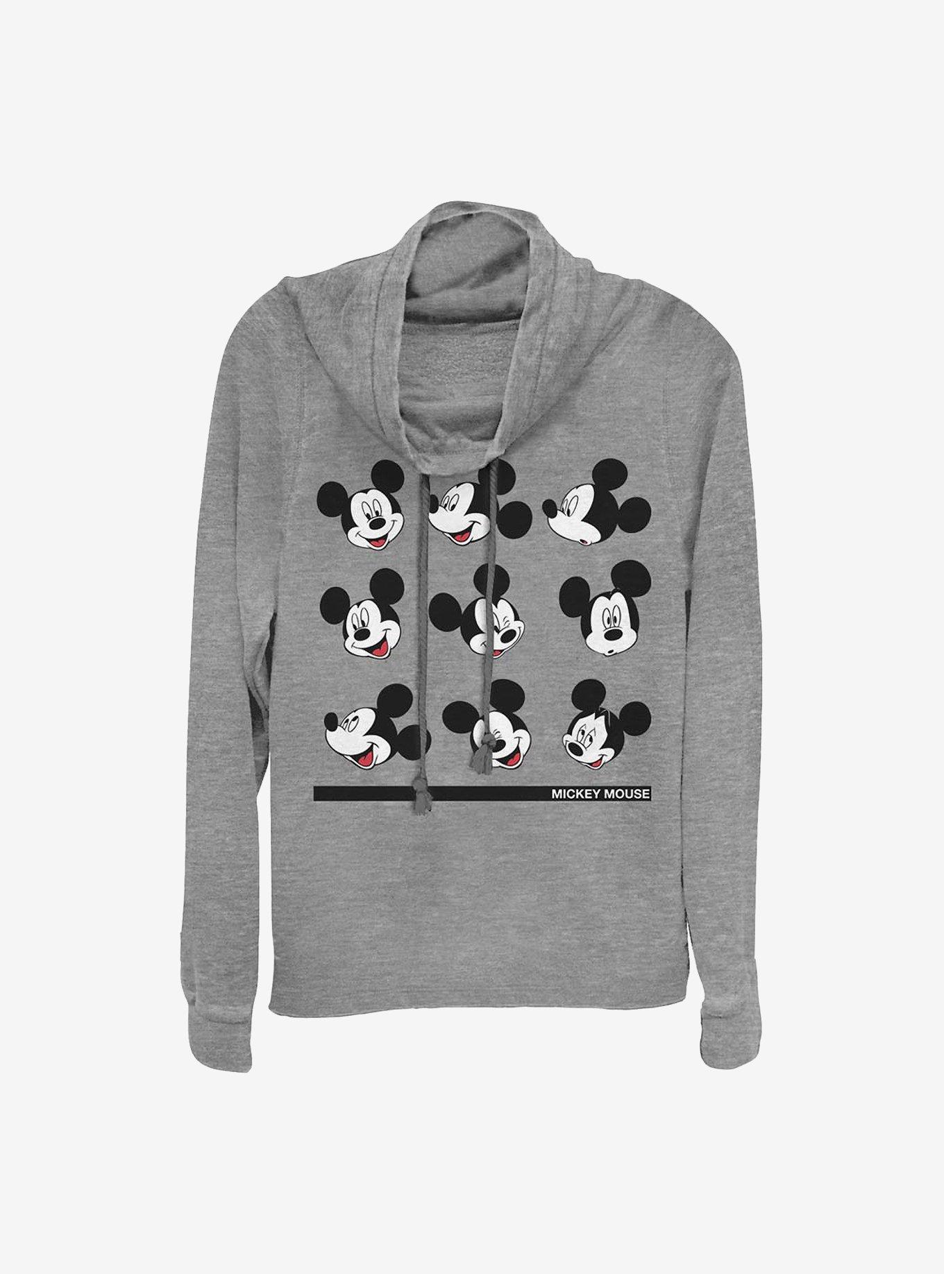 Disney Mickey Mouse Mickey Expressions Cowl Neck Long-Sleeve Womens Top, GRAY HTR, hi-res