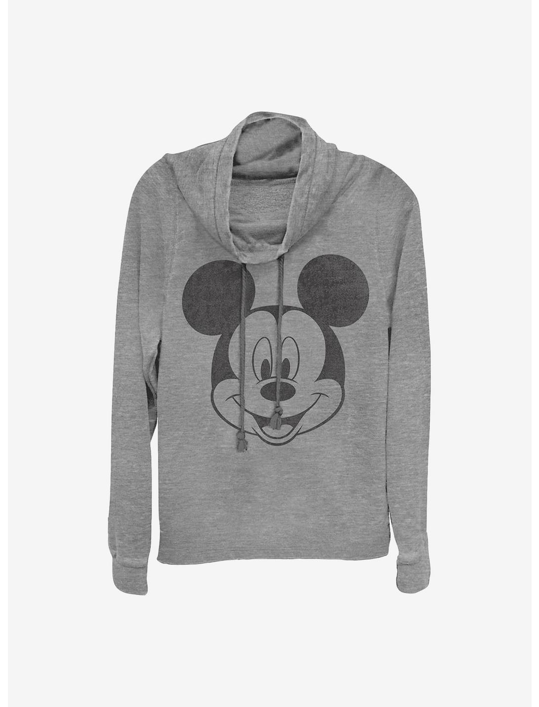 Disney Mickey Mouse Mickey Face Cowl Neck Long-Sleeve Womens Top, GRAY HTR, hi-res