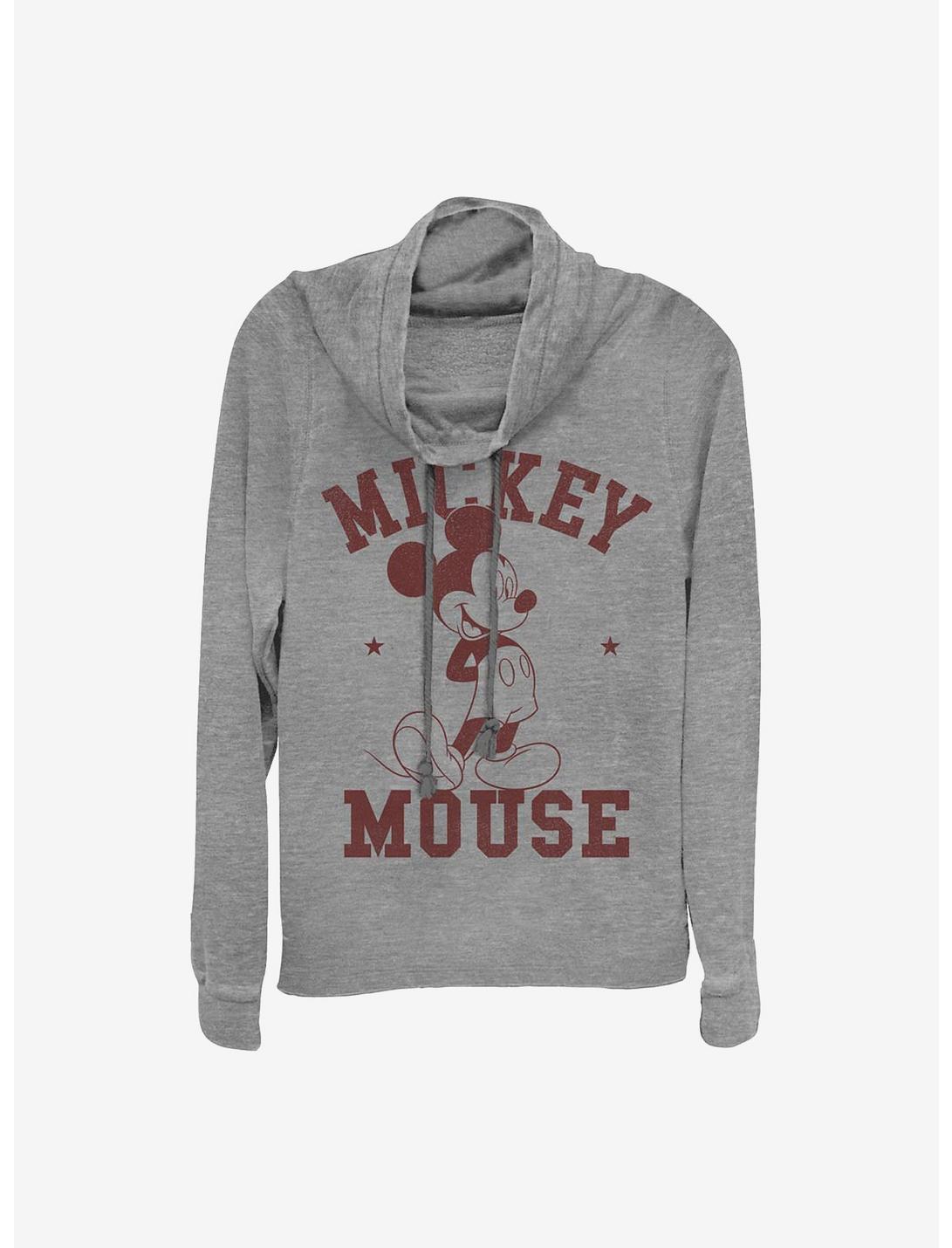 Disney Mickey Mouse Mickey Goes To College Cowl Neck Long-Sleeve Womens Top, GRAY HTR, hi-res