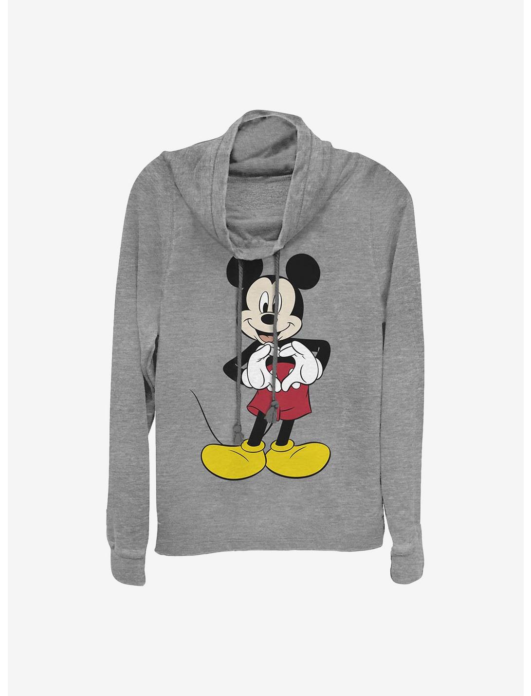 Disney Mickey Mouse Mickey Love Cowl Neck Long-Sleeve Womens Top, GRAY HTR, hi-res