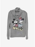 Disney Mickey Mouse Mickey Minnie Retro Cowl Neck Long-Sleeve Womens Top, GRAY HTR, hi-res