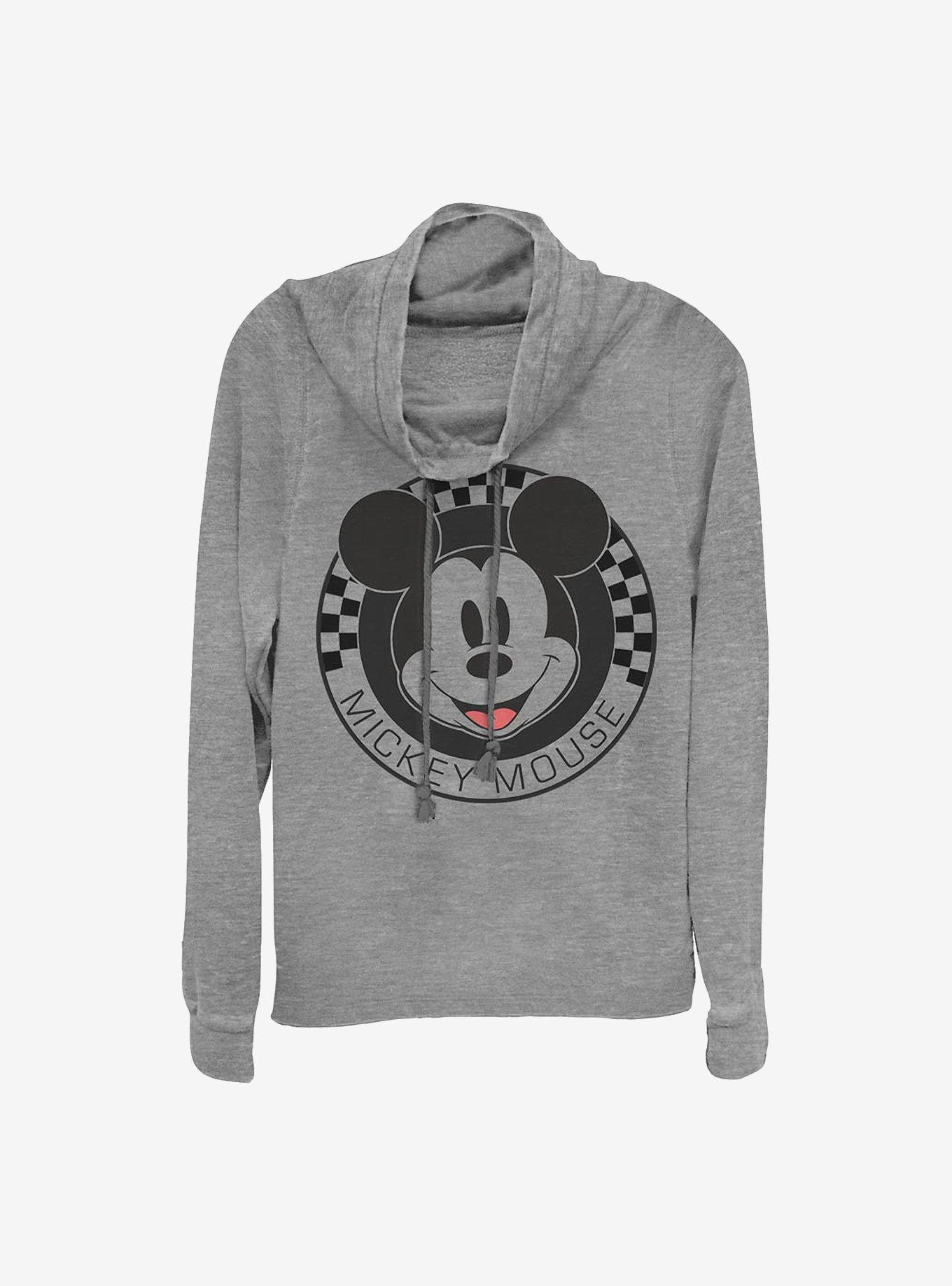 Disney Mickey Mouse Checkered Cowl Neck Long-Sleeve Womens Top