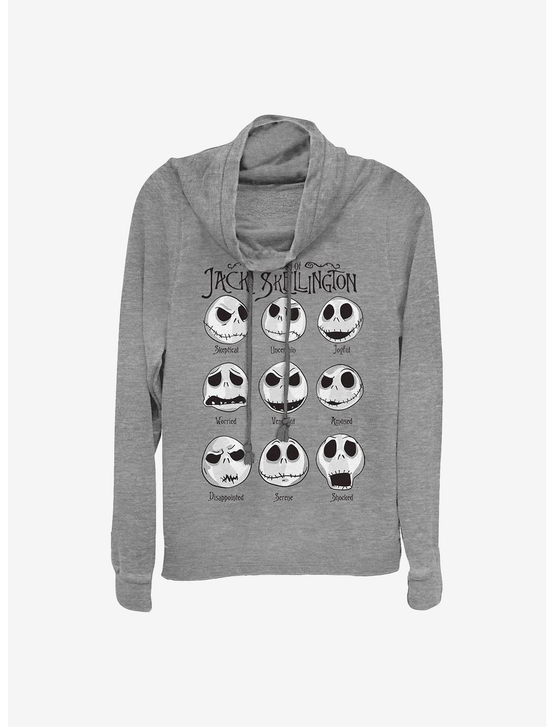 Disney The Nightmare Before Christmas Jack Emotions Cowl Neck Long-Sleeve Womens Top, GRAY HTR, hi-res