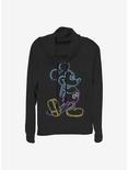 Disney Mickey Mouse Neon Mickey Cowl Neck Long-Sleeve Womens Top, BLACK, hi-res