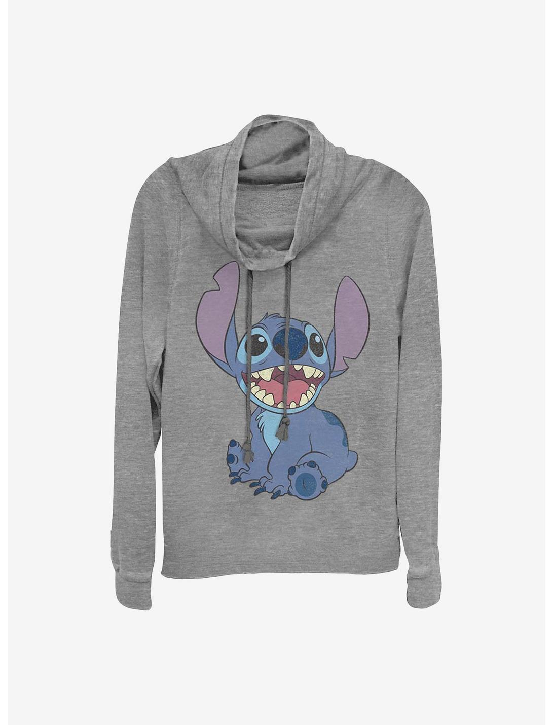 Disney Lilo And Stitch Basic Happy Stitch Cowl Neck Long-Sleeve Womens Top, GRAY HTR, hi-res