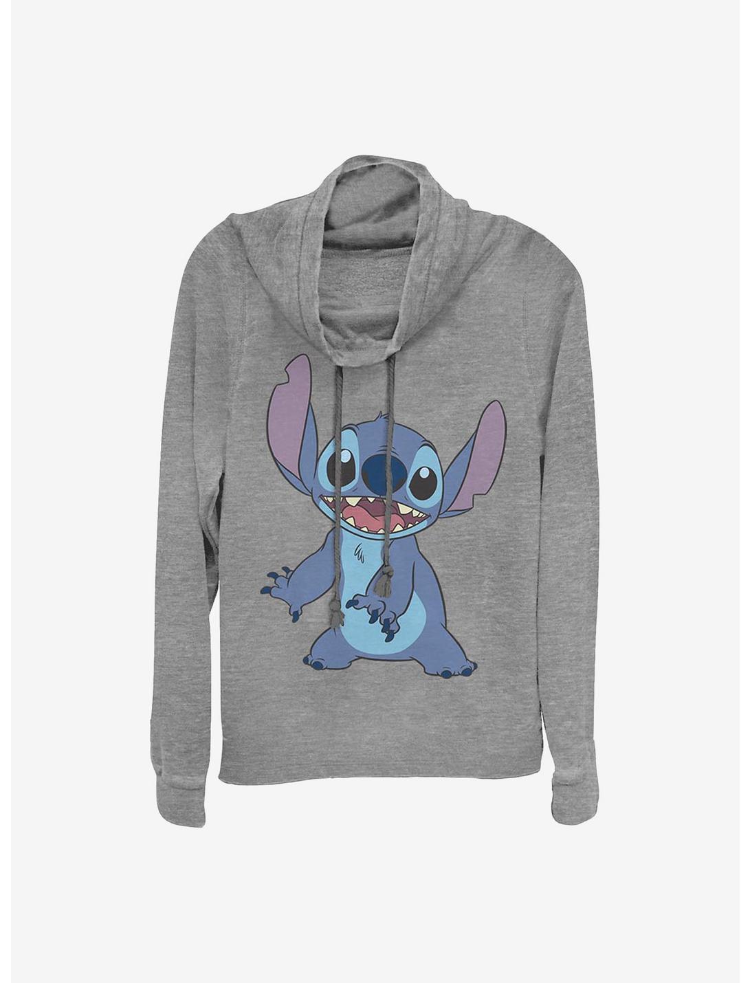 Disney Lilo And Stitch Basic Stitch Cowl Neck Long-Sleeve Womens Top, GRAY HTR, hi-res