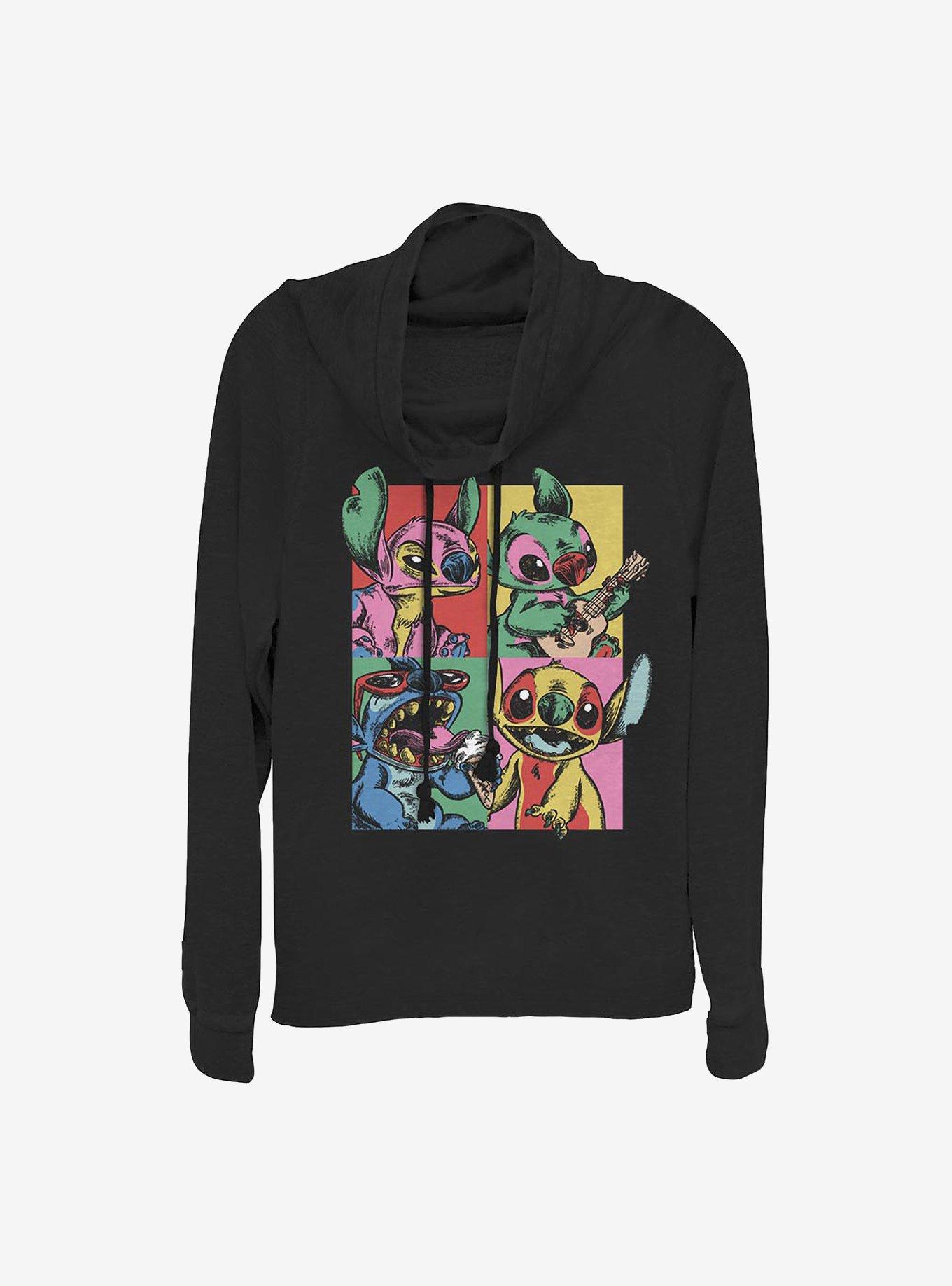 Disney Lilo And Stitch Grunge Stitch Cowl Neck Long-Sleeve Womens Top, , hi-res