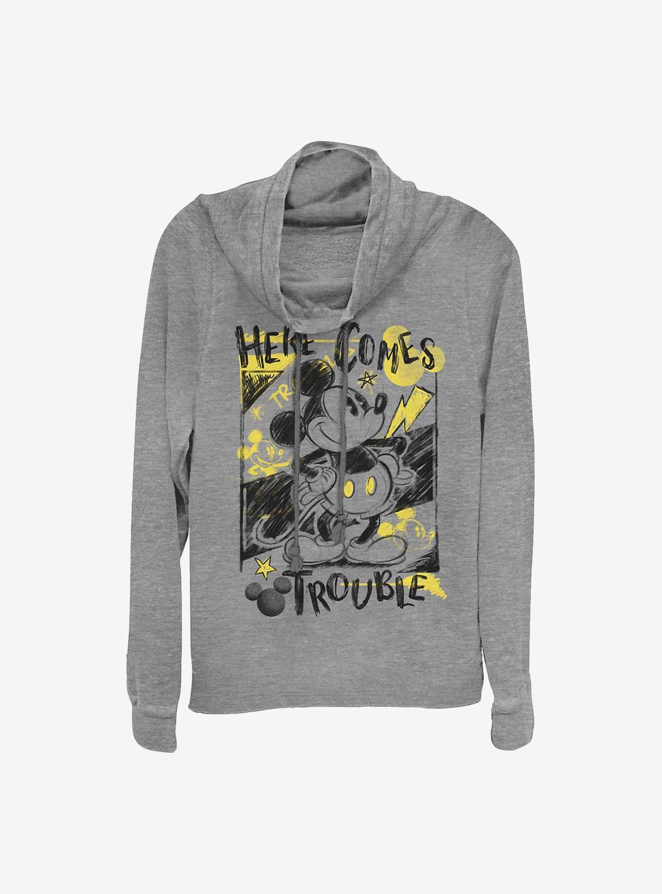 Disney Mickey Mouse Trouble Comes Cowl Neck Long-Sleeve Womens Top, , hi-res