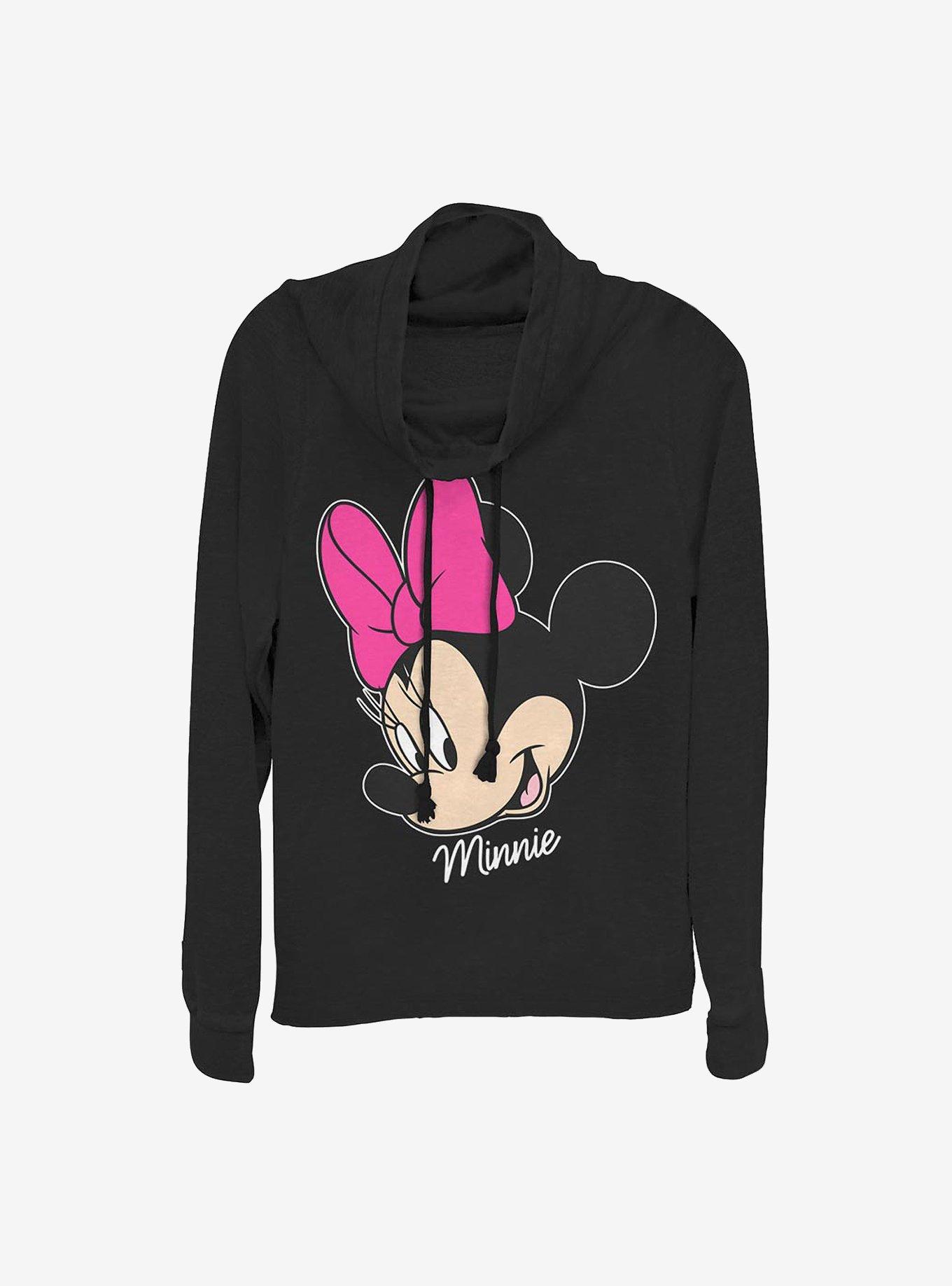 Disney Minnie Mouse Big Face Cowl Neck Long-Sleeve Womens Top