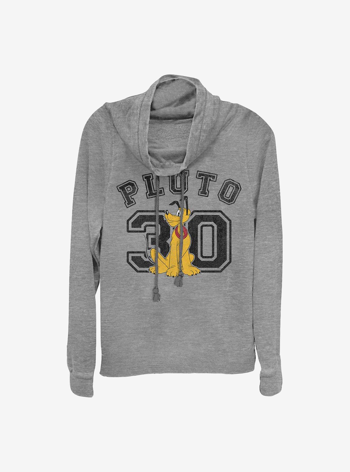 Disney Pluto Collegiate Cowl Neck Long-Sleeve Womens Top, GRAY HTR, hi-res