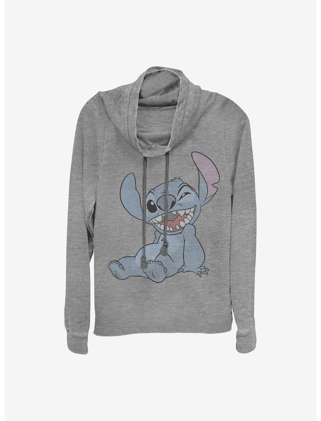 Disney Lilo And Stitch Halftone Stitch Cowl Neck Long-Sleeve Womens Top, GRAY HTR, hi-res