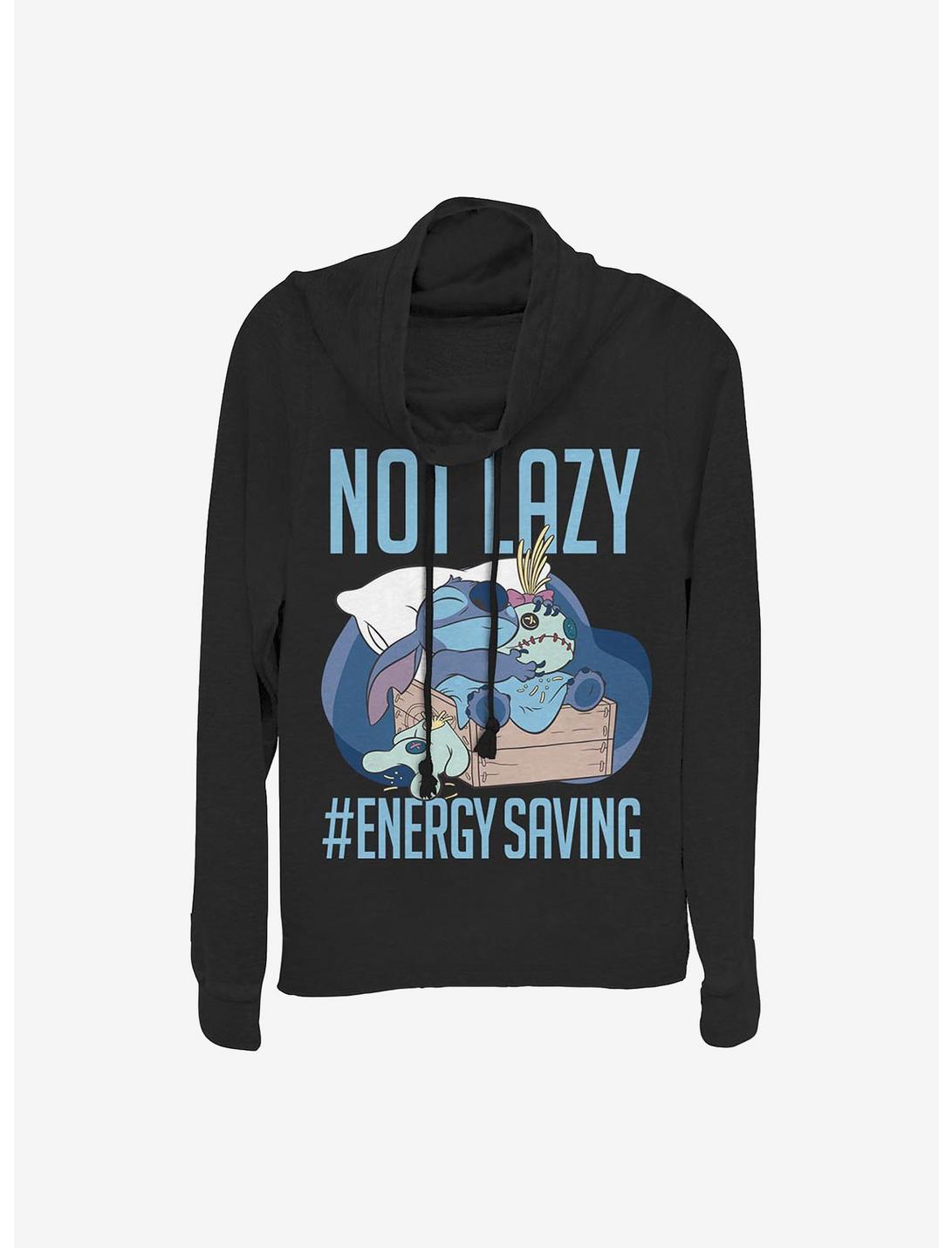 Disney Lilo And Stitch Lazy Energy Cowl Neck Long-Sleeve Womens Top, BLACK, hi-res