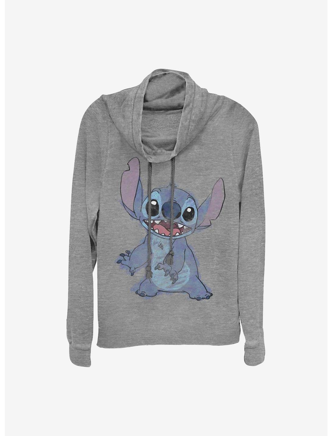 Disney Lilo And Stitch Sketchy Stitch Cowl Neck Long-Sleeve Womens Top, GRAY HTR, hi-res