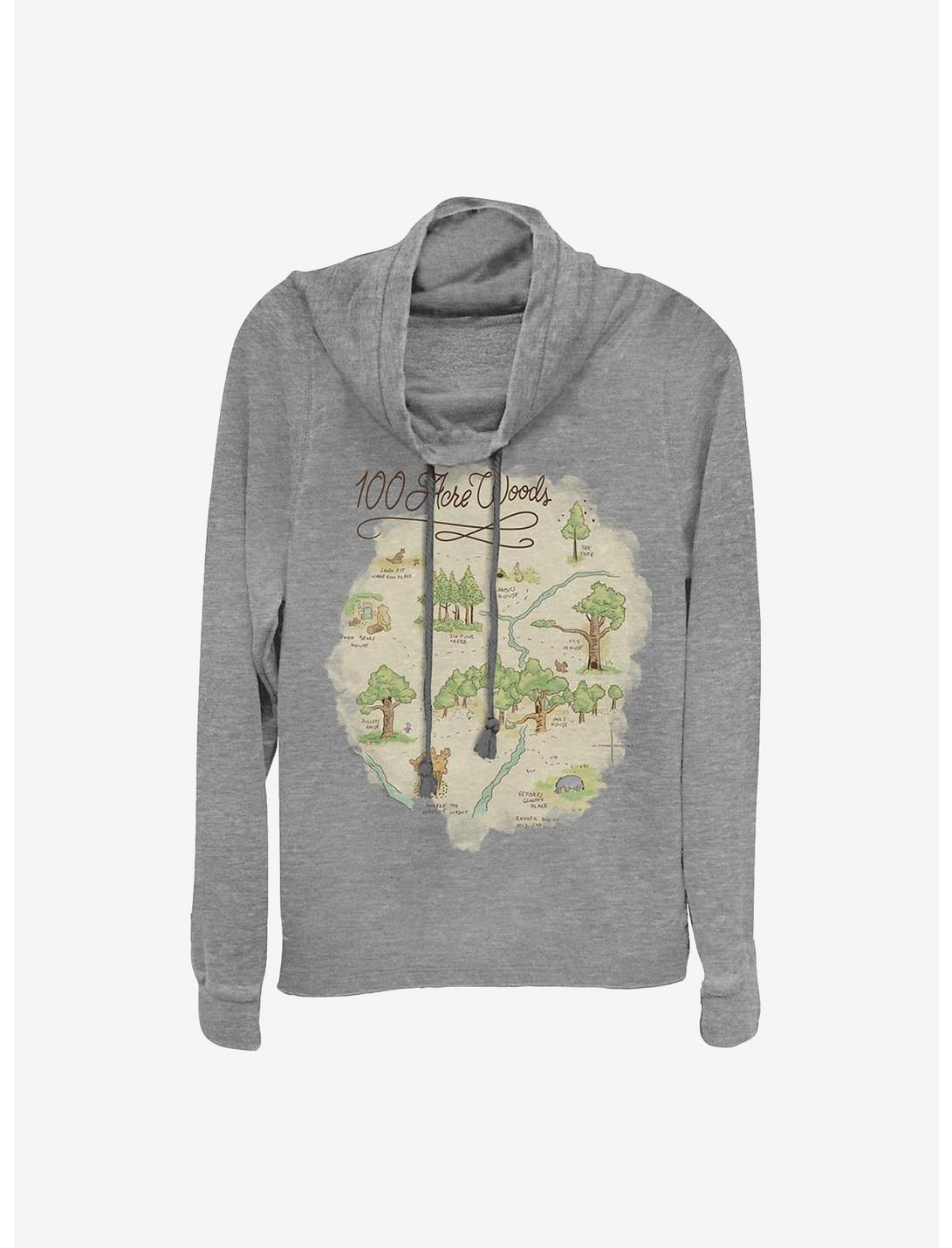 Disney Winnie The Pooh Acre Map Cowl Neck Long-Sleeve Womens Top, GRAY HTR, hi-res