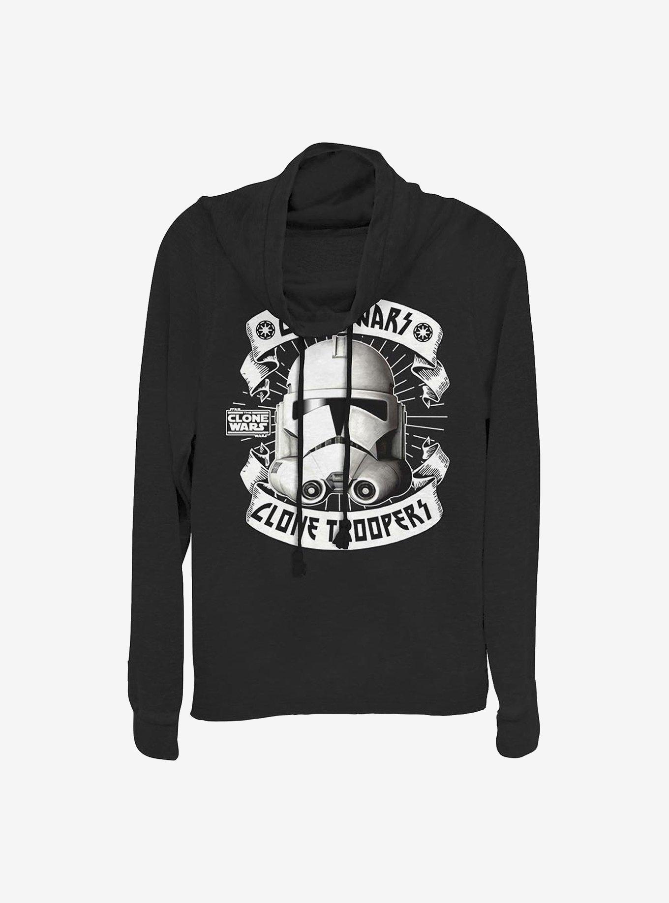 Star Wars: Clone Wars Banner Trooper Cowl Neck Long-Sleeve Womens Top, BLACK, hi-res