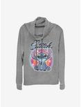 Disney Lilo And Stitch Airbrush Cowl Neck Long-Sleeve Womens Top, GRAY HTR, hi-res