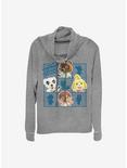 Animal Crossing Character Grid Cowl Neck Long-Sleeve Womens Top, GRAY HTR, hi-res