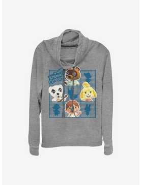 Animal Crossing Character Grid Cowl Neck Long-Sleeve Womens Top, , hi-res